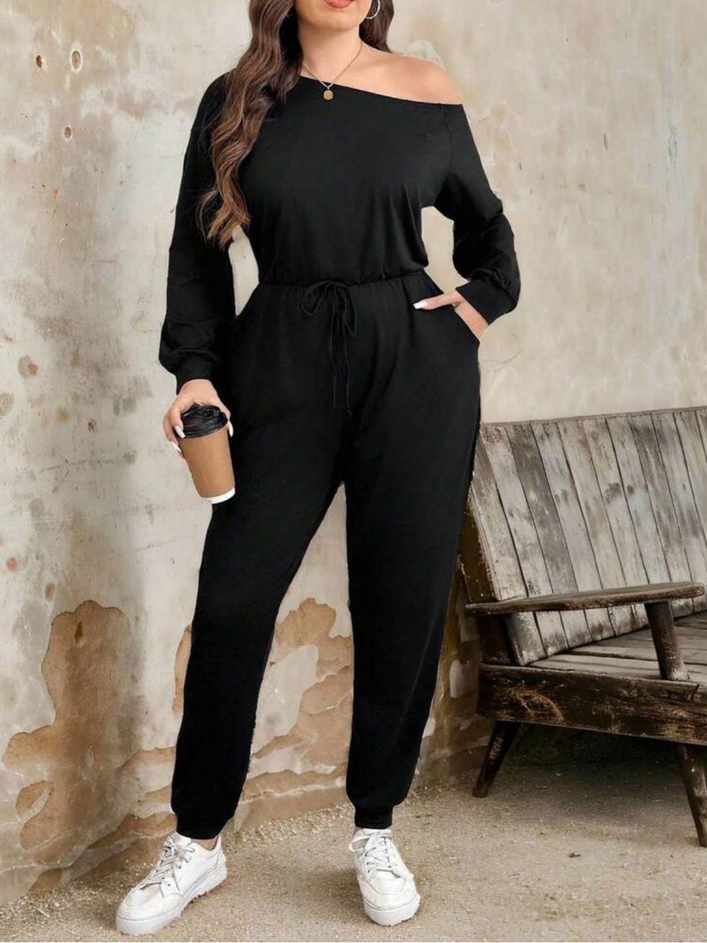 Classic Plus Size Off-Shoulder Black Jumpsuit